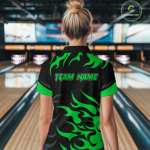 Black and Green Flame Bowling shirts for Women Custom team bowling jerseys, ladies bowling apparel NQS10268