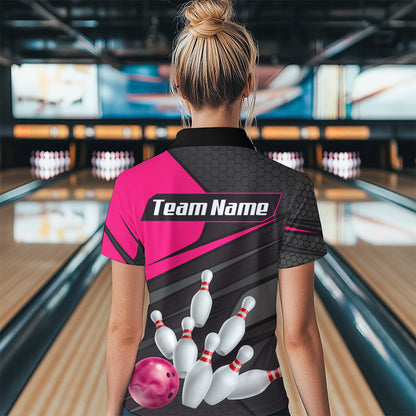 Pink Bowling Shirt for Men&Women Team Bowling Jersey Colorful Bowling Polo & 1/4 Zip MBL49