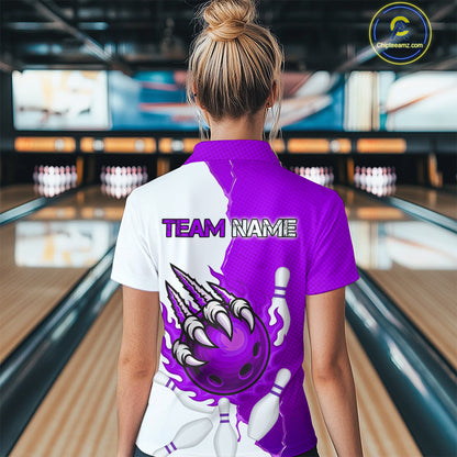 Custom Sharp Claws Bowling Shirt Purple Men Women Team Bowling Flaming Jerseys MBL91