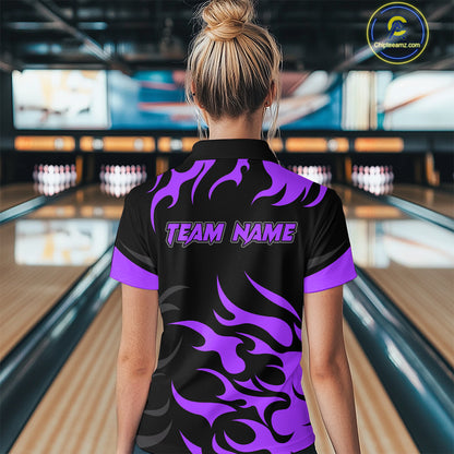 Black and Purple Flame Bowling shirts for Women Custom team bowling jerseys, ladies bowling apparel NQS10269