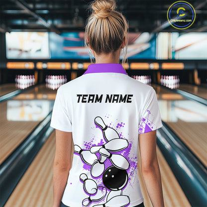 Purple Vintage Bowling Custom Women Bowling Shirt Polo & Quarter-Zip Bowling Team Jerseys HNT68