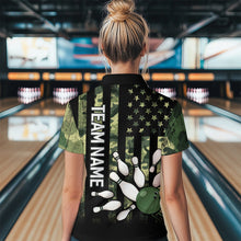 Load image into Gallery viewer, Personalized Camouflage Bowling Shirt American Flag Quarter-Zip Bowling Team Jersey QZT678