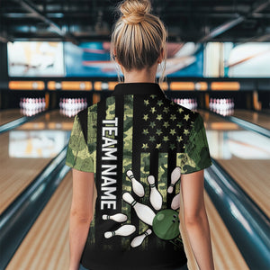 Personalized Camouflage Bowling Shirt American Flag Quarter-Zip Bowling Team Jersey QZT678