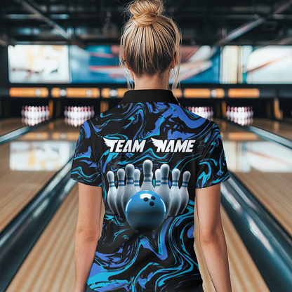 Teal Bowling Custom Women Bowling Shirt Polo & Quarter-Zip Bowling Team Jerseys HNT48