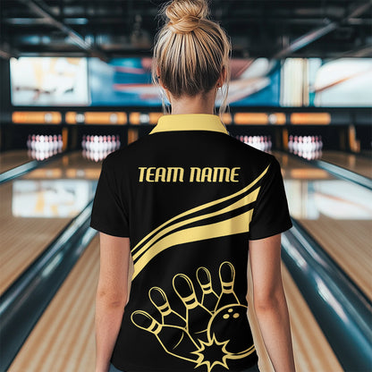 Black&Gold Bowling Quarter-Zip Shirt Women Custom Bowling Jersey Vintage Bowling Team League Shirt BDT117