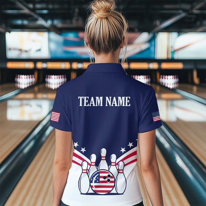 Patriotic Blue Bowling Shirt for Men Women Team Custom Bowling Polo & 1/4 Zip Shirt MBL30