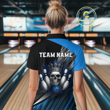 Load image into Gallery viewer, Blue Skull Crown Bowling Custom Women Bowling Shirt Polo &amp; Quarter-Zip Bowling Team Jerseys HNT65