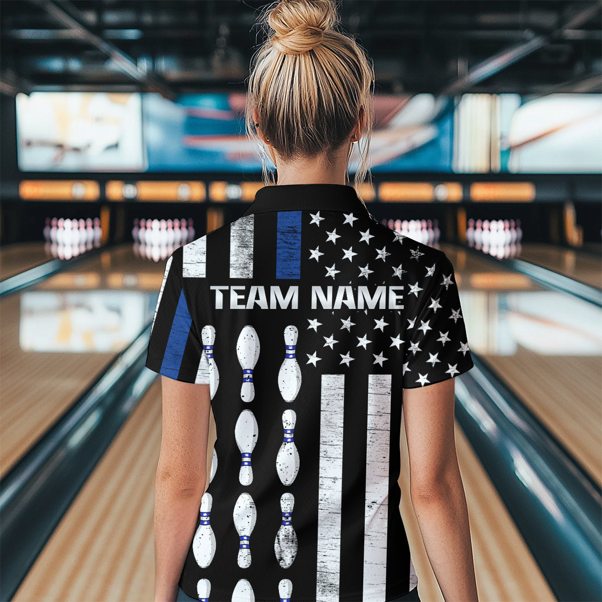 Custom Blue Bowling Shirts for Men Women Team Patriotic Bowling Polo & 1/4 Zip Shirt MBL39