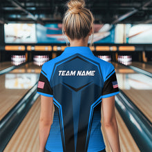 Load image into Gallery viewer, Custom Blue Bowling Jersey for Women Bowling Team Shirts Bowling Uniform Polo &amp; 1/4 Zip HNT158