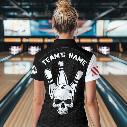 Custom Bowling 1/4-Zip Shirt for Men Women Skull Bowling Jersey Bowling Team League QZT47-4