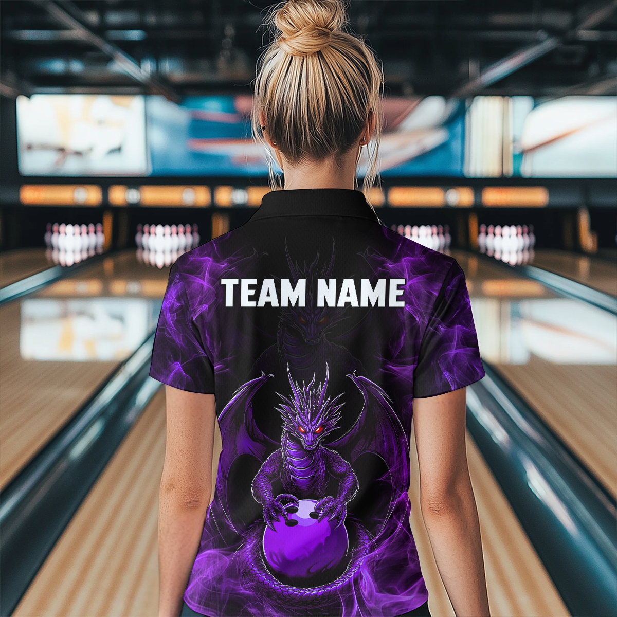 Purple Dragon Custom Name Bowling Shirts For Women, Bowling Team Jersey Polo & Quarter-Zip Shirt HNT39
