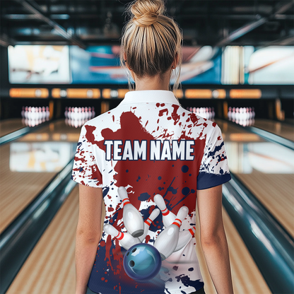 Red White Bowling Shirt for Women Bowling Jersey Shirts Polo & Quarter-Zip Bowling League HNT18