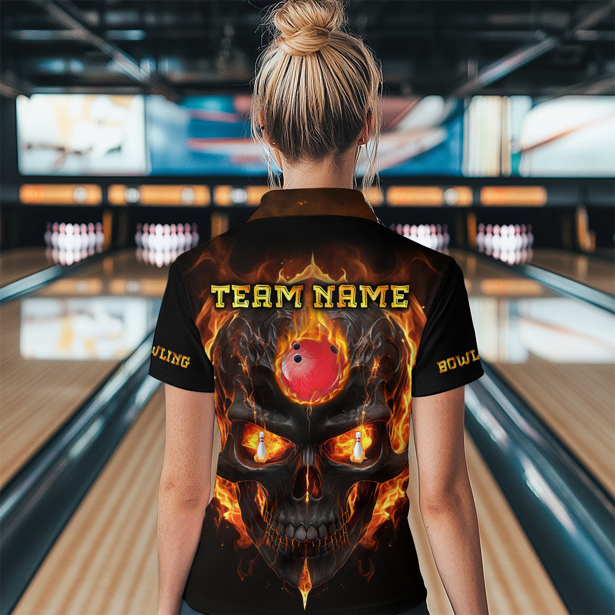 Skull Bowling Shirt For Women Flame Bowling Team League Jersey Custom Bowling 1/4 Zip Shirt BDT333