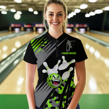 Load image into Gallery viewer, Personalized Green Crazy Bowling Shirt Quarter-Zip Bowling Jersey Bowling Outfit QZT609