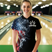 Load image into Gallery viewer, Custom Skull Bowling 1/4 Zip Shirts For Men Women American Flag Bowling Jersey Team BDT507