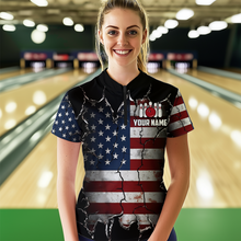 Load image into Gallery viewer, Custom US Flag Bowling Jersey for Women Bowling Team Shirts Bowling Uniform Polo &amp; 1/4 Zip HNT161
