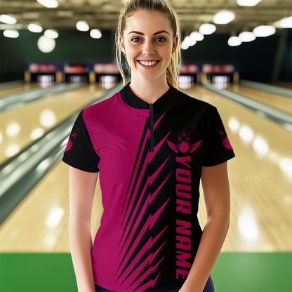 Custom Pink Bowling Shirts for Men Women Team Bowling Polo & 1/4 Zip Shirt MBL48