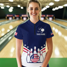 Load image into Gallery viewer, Patriotic Blue Bowling Shirt for Men Women Team Custom Bowling Polo &amp; 1/4 Zip Shirt MBL30