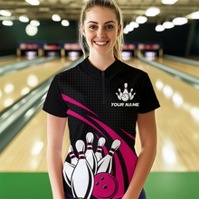 Load image into Gallery viewer, Pink Bowling Jersey Women Custom Bowling Team Shirts Unisex Bowling Women Short Sleeve Quarter-zip Shirt CP29