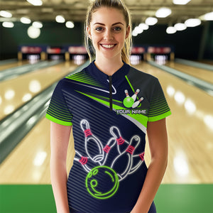 Custom Green&Blue Bowling Shirts for Men Women Team Bowling Polo & 1/4 Zip Shirt MBL41