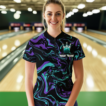 Load image into Gallery viewer, Turquoise Bowling Custom Women Bowling Shirt Polo &amp; Quarter-Zip Bowling Team Jerseys HNT48