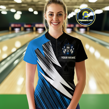 Load image into Gallery viewer, Blue Skull Crown Bowling Custom Women Bowling Shirt Polo &amp; Quarter-Zip Bowling Team Jerseys HNT65