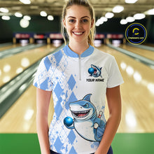 Load image into Gallery viewer, Blue Shark Bowling Custom Women Bowling Shirt Polo &amp; Quarter-Zip Bowling Team Jerseys HNT62
