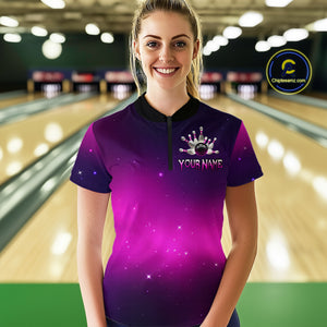 Purple Galaxy Bowling Shirts for Men Women Custom Team Bowling Jersey for Bowlers MBL125