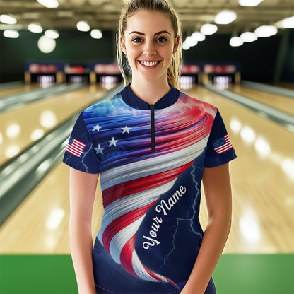 American Bowling Shirt for Men Women Custom Quarter-Zip Bowling Team League QZT616