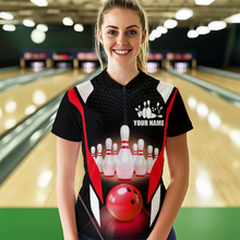 Load image into Gallery viewer, Red Bowling Shirt for Men and Women Bowling Jersey with Team Bowling Polo &amp; 1/4 Zip MBL42