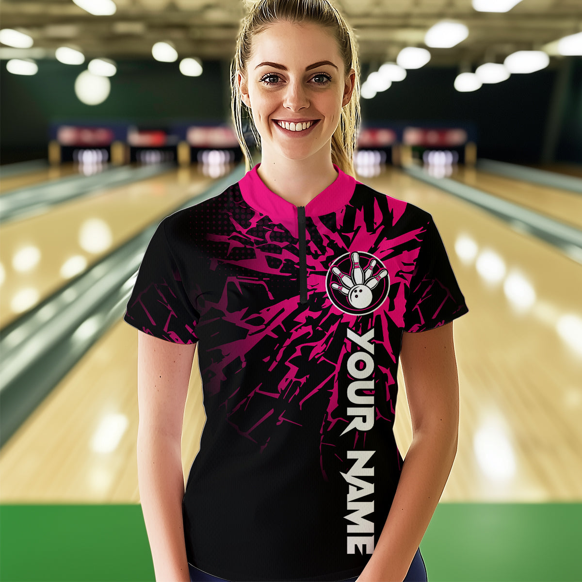Custom Pink Bowling Shirts Funny Bowling Jersey for Men Women Team Polo&1/4 Zip MBL44