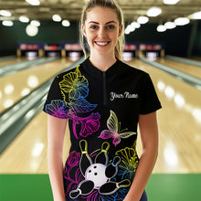 Load image into Gallery viewer, Colorful Butterflies Bowling Shirt for Women Bowling Team Jersey Shirts Polo &amp; Quarter-Zip HNT27