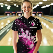 Load image into Gallery viewer, Custom Pink Lightning Bowling Shirts for Men Women Team Bowling Polo &amp; 1/4 Zip MBL80