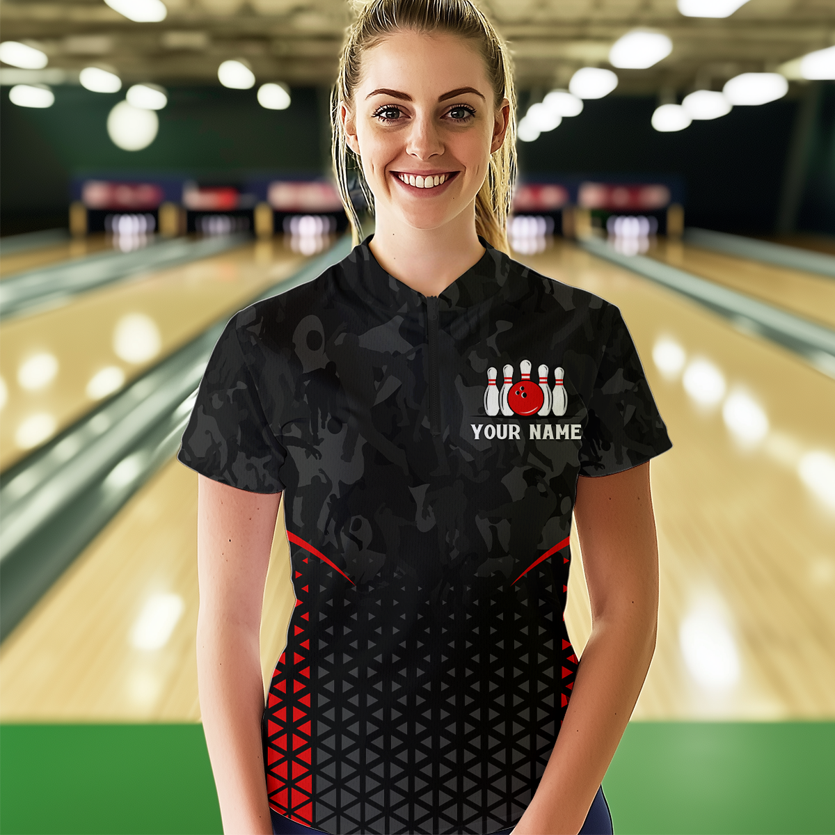 Bowling Shirt for Women 3D Custom Name Bowling Jersey Shirts Team Bowling League Polo & Quarter-Zip HNT15
