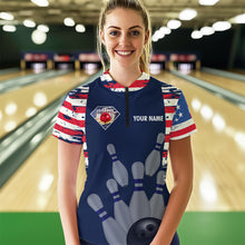Load image into Gallery viewer, Custom Patriotic Bowling Shirts for Women Men American Flag Bowling Shirt for Team MBL06