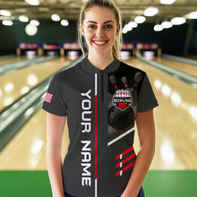 Load image into Gallery viewer, Personalized US Flag Eagle Bowling Shirt Bowling Jersey for Women Polo &amp; 1/4 Zip Shirt Team League HNT24