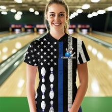 Load image into Gallery viewer, Custom Blue Bowling Shirts for Men Women Team Patriotic Bowling Polo &amp; 1/4 Zip Shirt MBL39