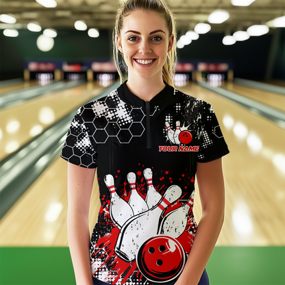 Red Watercolor Bowling Shirts Men Women Team Custom Bowling Polo & 1/4 Zip Shirt MBL60