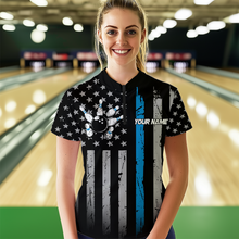 Load image into Gallery viewer, US Blue Flag Bowling Shirt for Women Custom Name Polo &amp; Quarter-Zip Bowling Jersey Bowling Team Shirt HNT23