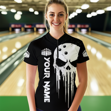 Load image into Gallery viewer, Black Skull Bowling Jersey Women Custom Bowling Team Shirts Bowling Women Quarter-zip Shirt CP31