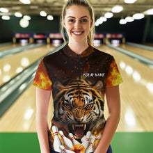 Load image into Gallery viewer, Flames Bowling Shirts Tiger Bowling Jersey Quarter-Zip Bowling Team League QZT634