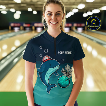 Custom Dolphin Bowling Shirt Summer Bowling Team League Quarter-Zip Bowling Outfit QZT699