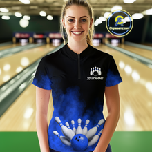 Load image into Gallery viewer, Blue Smoke Bowling Shirts for Men Women Team Personalized Bowling Polo and Quarter Zip MBL130