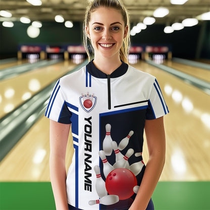 Bowling Jersey for Women Custom Bowling Team Shirts with Name Bowling League Polo & 1/4 Zip HNT30