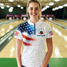 Load image into Gallery viewer, American Bowling Shirt Patriotic Bowling Shirts for Men Women Bowling Polo 1/4 Zip Shirt MBL26