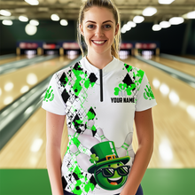 Load image into Gallery viewer, Custom Green Funny Bowling Shirt St Patrick Day Bowling 1/4-Zip Team Jersey Unisex QZT620