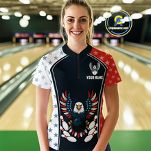 Load image into Gallery viewer, Eagel US Flag Bowling Custom Women Bowling Shirt Polo &amp; Quarter-Zip Bowling Team Jerseys HNT57