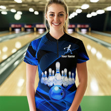 Load image into Gallery viewer, Blue Bowling Custom Women Bowling Shirt Polo &amp; Quarter-Zip Bowling Team Jerseys HNT53