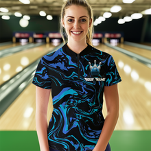 Load image into Gallery viewer, Blue Bowling Custom Women Bowling Shirt Polo &amp; Quarter-Zip Bowling Team Jerseys HNT48