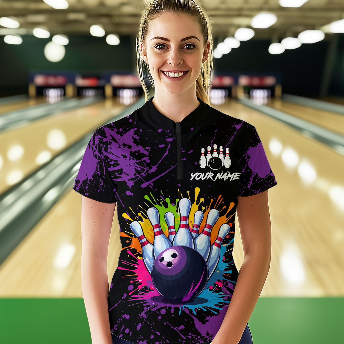 Custom Purple Watercolor Bowling Shirts for Men Women Team Funny Bowling Jersey MBL45